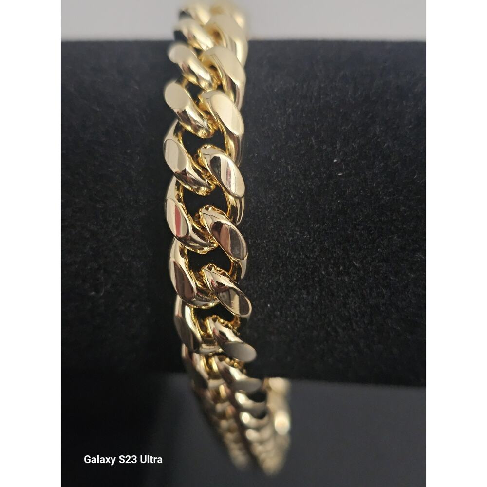 9in 14k Gold-Plated brass-10.2mm THICK Cuban Link Bracelet triple Box lock Clasp